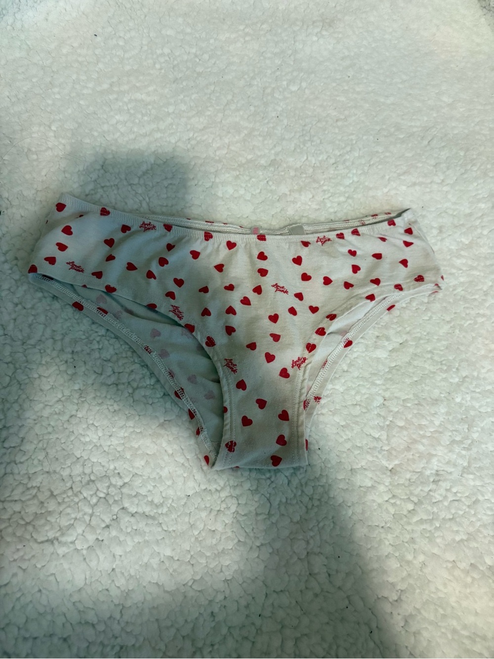 Victoria's Secret White Briefs with Red Heart Print